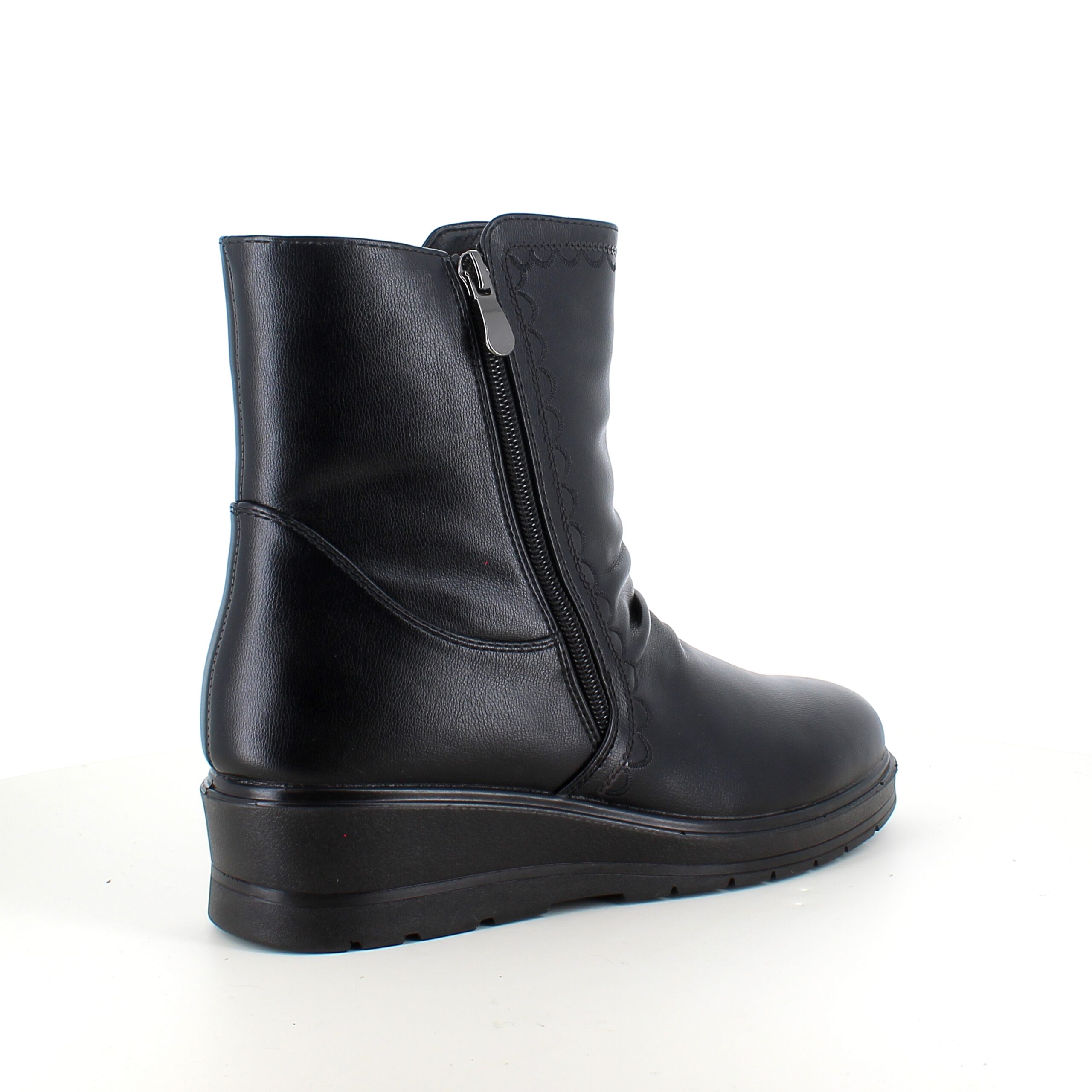 Svarta damstövletter med varmt foder och 2 dragkedjor – bekväm PU-sula och praktisk design