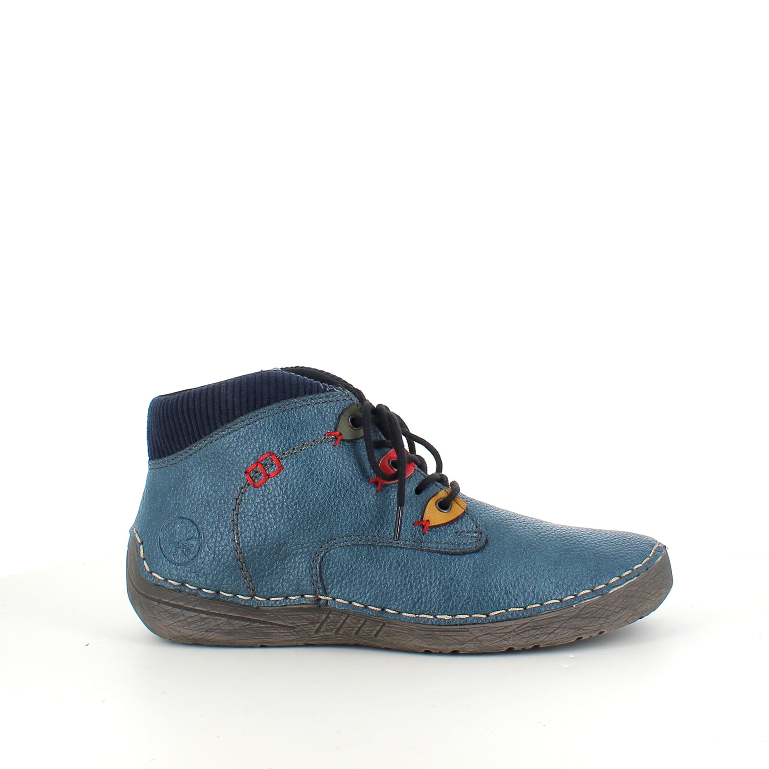 Rieker – kort blå stövel med snörning och dragkedja.