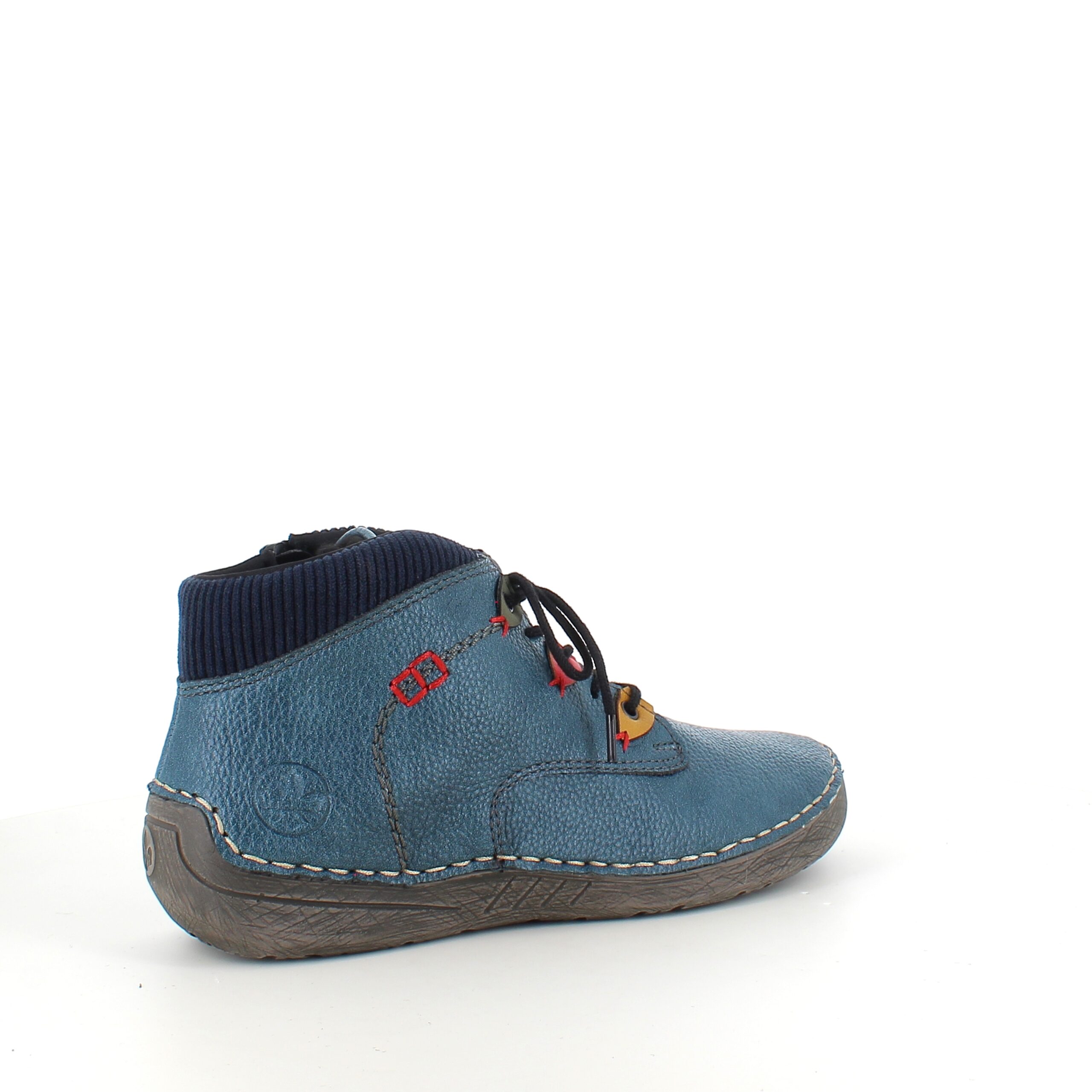 Rieker – kort blå stövel med snörning och dragkedja.