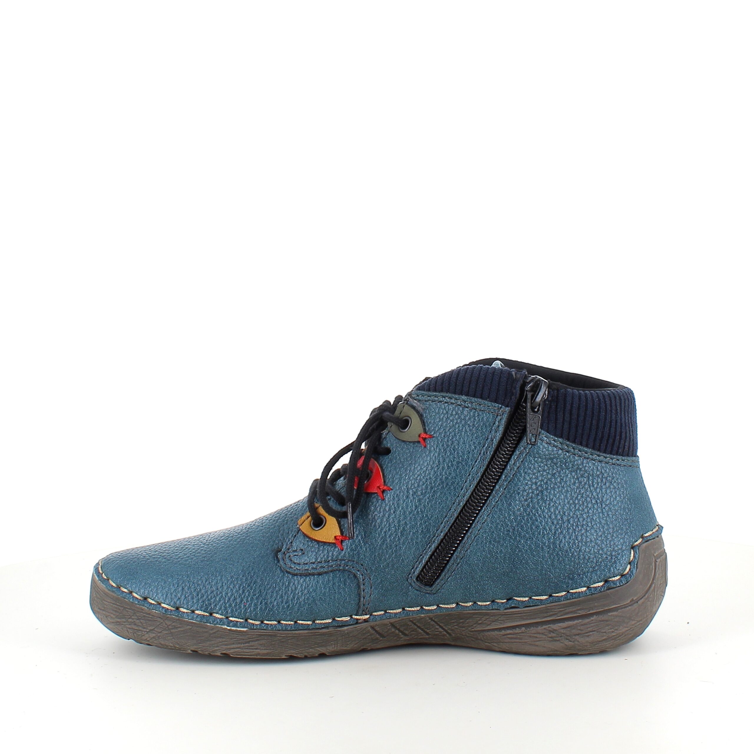 Rieker – kort blå stövel med snörning och dragkedja.