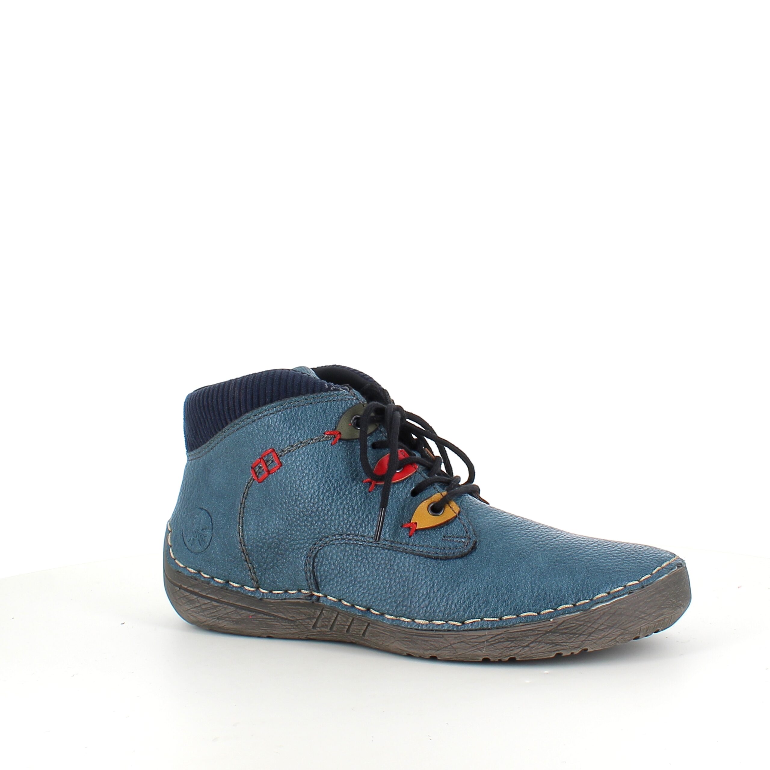 Rieker – kort blå stövel med snörning och dragkedja.