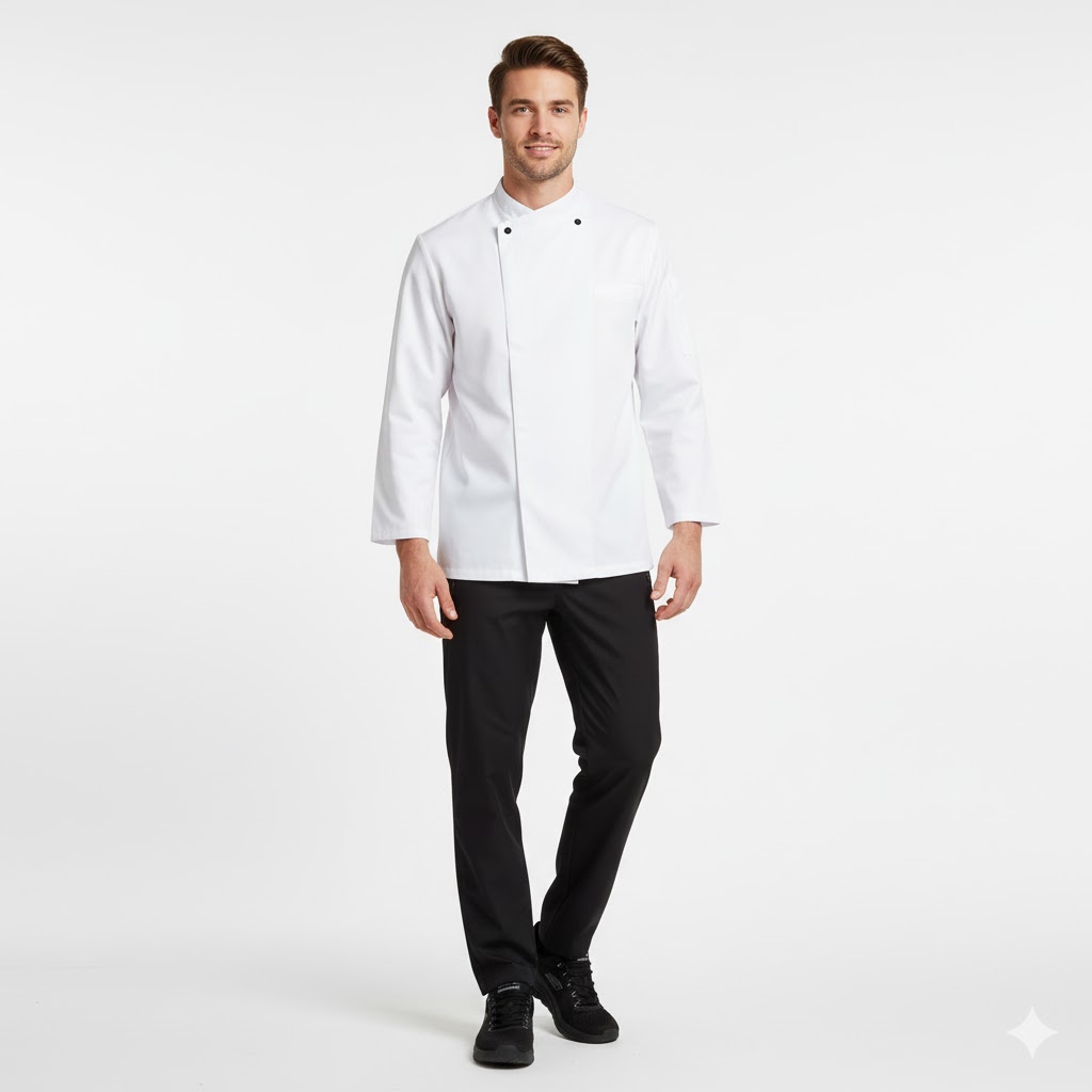 Nybo Vit Unisex Take Away Kockjacka, Långärmad, Rymlig Passform